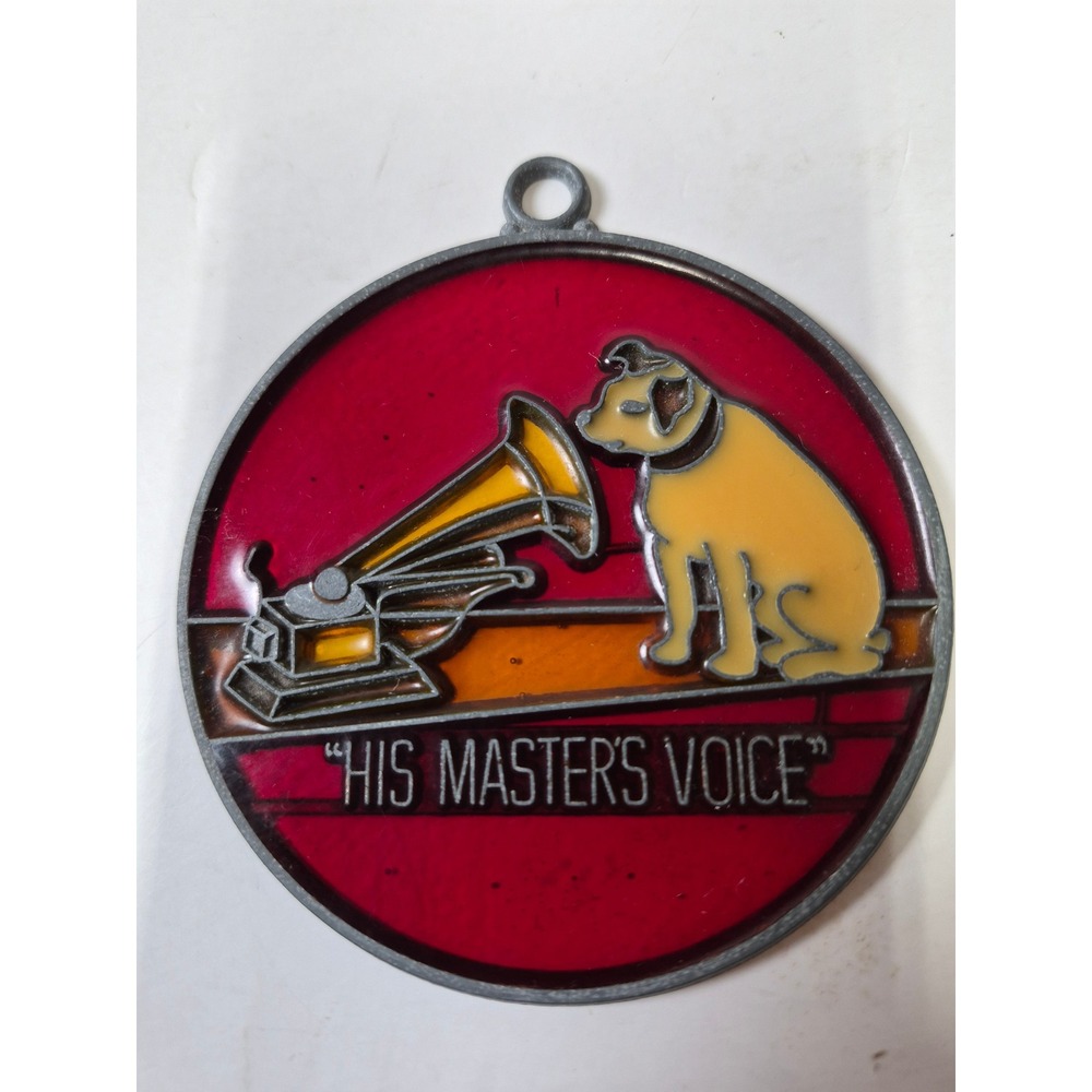 Vtg RCA Phonograph Nipper Dog His Master's Voice Advertising Stained Glass Sign